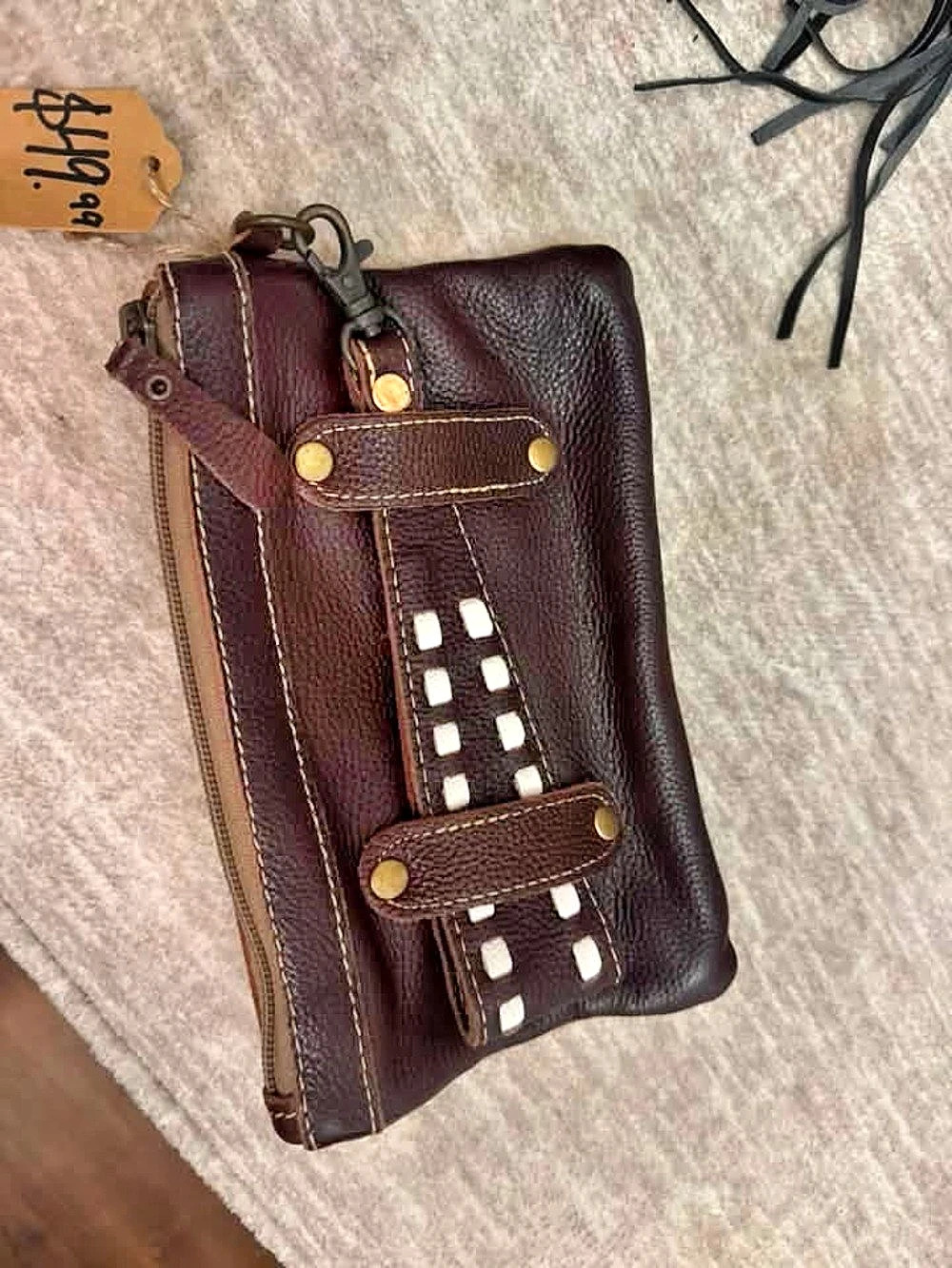 Myra Bag Cowhide Wristlet in Brown & Tan